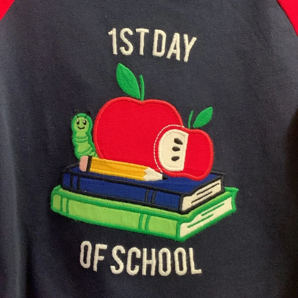 Gymboree First Day Of School Size 3T Navy Blue Red Long Sleeved Shirt Cotton New